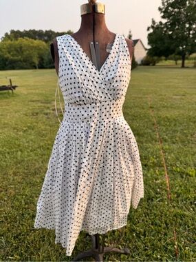 White & Blue Polka Dot Sleeveless Dress | Size Small